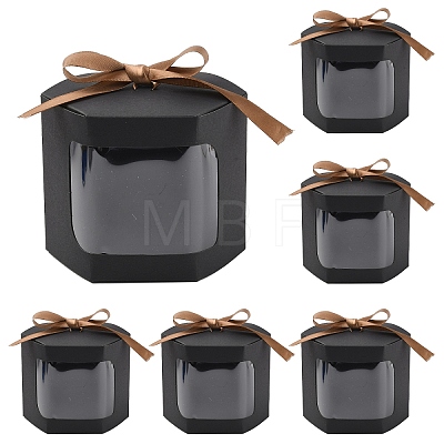 10Pcs Hexagon Kraft Paper Cake Boxes with Visual Window and Ribbon CON-YW0001-88C-1