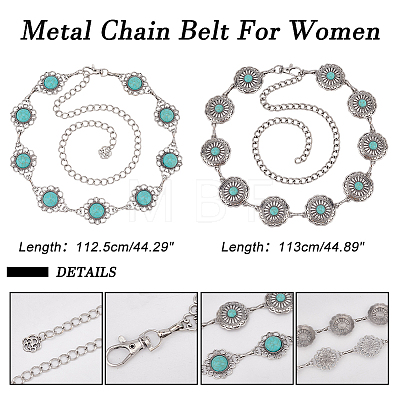 2Pcs 2 Styles Alloy Flower Link Chain Belt with Resin Beaded AJEW-AR0001-64-1