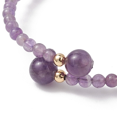 Natural Amethyst Beaded Cuff Bangles BJEW-JB13328-02-1