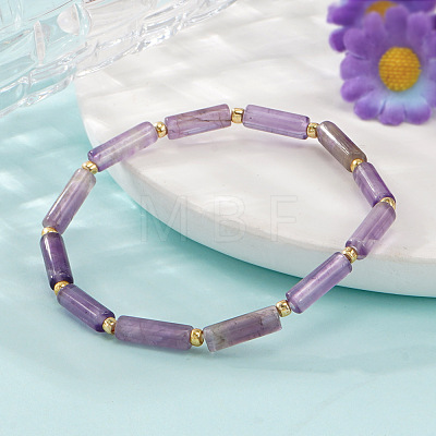 Natural Amethyst Column Beaded Stretch Bracelets with Brass Beads WH3970-1