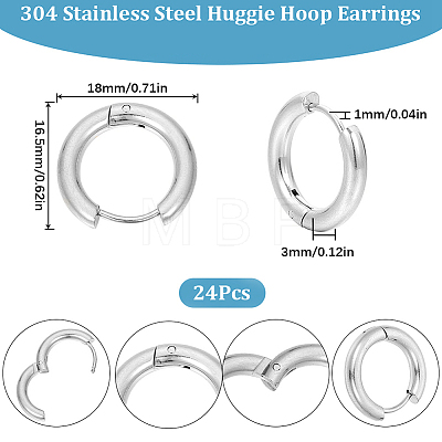 12 Pairs 304 Stainless Steel Huggie Hoop Earrings EJEW-SC0001-96S-1