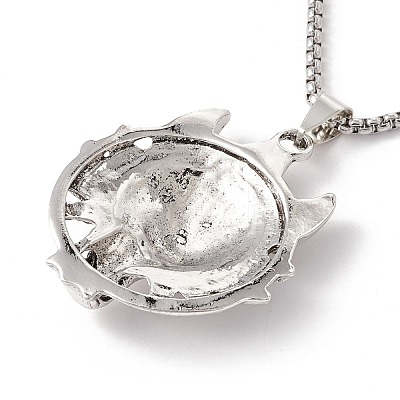 Alloy Wolf Pendant Necklace with 201 Stainless Steel Box Chains NJEW-E016-19AS-1
