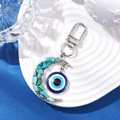 Alloy Moon & Synthetic Turquoise Chip Beads & Resin Evil Eye Pendant Decorations HJEW-JM02342-02-1