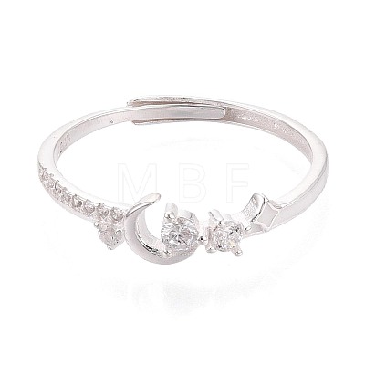 925 Sterling Silver Micro Pave Clear Cubic Zirconia Adjustable Finger Rings for Women STER-N016-144S-1