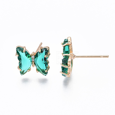 Cubic Zirconia Butterfly Stud Earrings with Glass KK-S365-003E-1