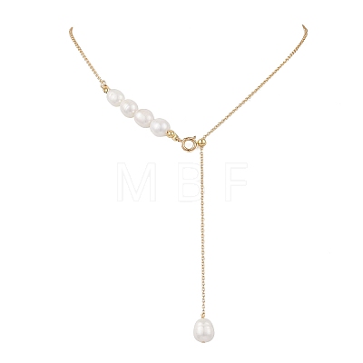 Adjustable Slider Natural Pearl Beaded Lariat Necklaces NJEW-TA00180-1