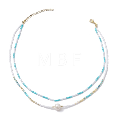 Glass Beaded Double Layer Necklaces NJEW-MZ00070-01-1