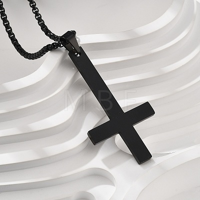 304 Stainless Steel Inverted Cross Pendant Box Chain Necklaces NJEW-NH0001-07EB-1