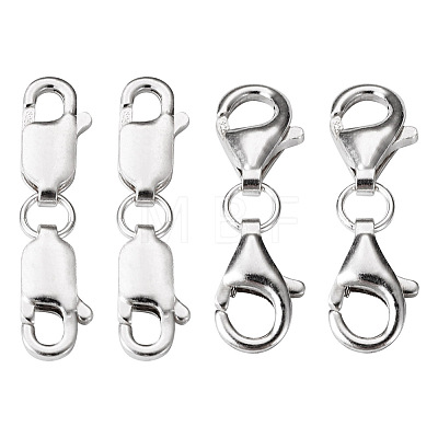 4 Sets 2 Styles Double 925 Sterling Silver Lobster Claw Clasps FIND-TA0002-22-1