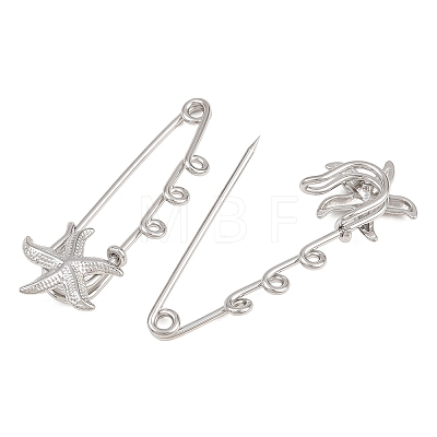 Starfish 304 Stainless Steel Safety Pins Brooch Findings SA-CBA098D-16H-P03-1