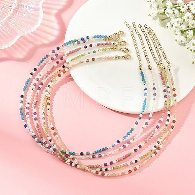 Natural Mixed Stone Faceted Round Beaded Necklaces NJEW-JN06430-1