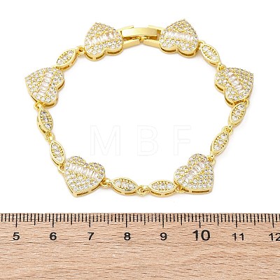 Heart & Horse Eye Brass Micro Pave Clear Cubic Zirconia Link Bracelets for Women BJEW-G740-03G-1