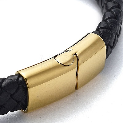 Men's Braided Black PU Leather Cord Bracelets BJEW-K243-53G-1