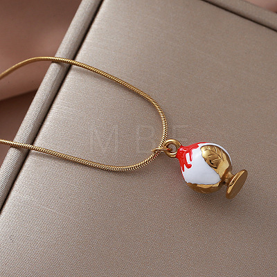 Christmas 304 Stainless Steel Enamel Apple Pendant Necklaces for Women TR7929-1