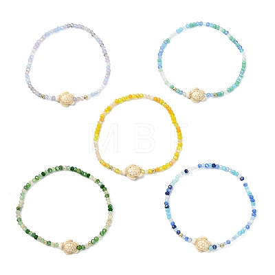 Abacus Glass & Dyed Synthetic Turquoise Beads Stretch Bracelets for Women BJEW-JB13812-01-1