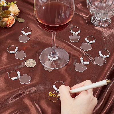 24Pcs Flower Acrylic Wine Glass Charms HJEW-BC00037-1