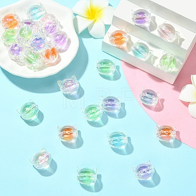 30Pcs UV Plating Rainbow Iridescent Acrylic Beads OACR-YW0003-53-1