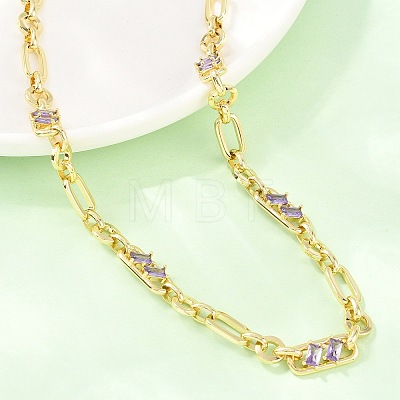 7MM Brass Pave Cubic Zirconia Figaro Chain Necklaces NJEW-D324-05G-02-1