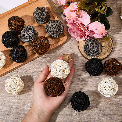 16Pcs 4 Colors Wicker Rattan Balls AJEW-SC0004-26A-1