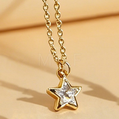 Brass Pave Clear Cubic Zirconia Star Pendant Necklaces for Women WGBD698-05-1