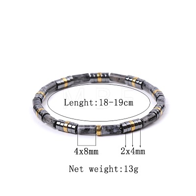 Bohemian Natural Labradorite & Golden Synthetic Non-magnetic Hematite Beaded Stretch Bracelets for Women Men NY1304-4-1