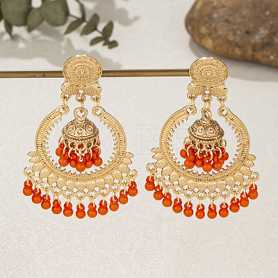 Bohemian Style Alloy Resin Bell with Flat Round Chandelier Earrings FS-WG374F0-05-1