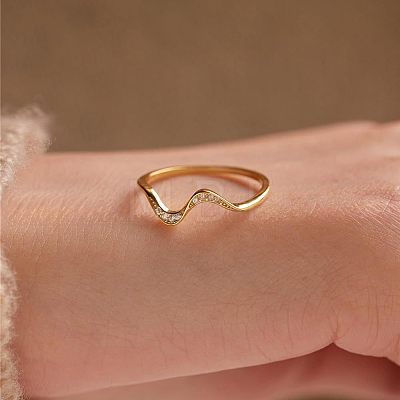 Wave Shaped 925 Sterling Silver Micro Pave Clear Cubic Zirconia Finger Rings FS-WG6021D-08-1