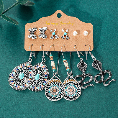 Bohemian Style Alloy Resin and Enamel Dangle Earrings WGA2ED8-04-1