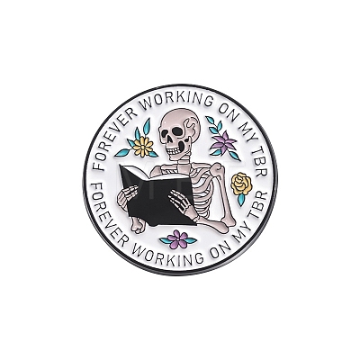 Halloween Theme Skull is Reading Enamel Pins PW-WGB406B-03-1