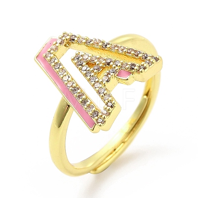 Mixed Color Enamel Initial Letter Adjustable Ring with Clear Cubic Zirconia RJEW-P045-01G-A-1