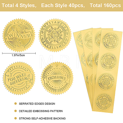 CRASPIRE 40 Sheets 4 Styles Self Adhesive Gold Foil Embossed Stickers DIY-CP0010-41-1