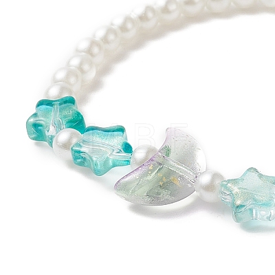 Star & Moon & Imitation Pearl Glass Beaded Stretch Bracelet for Kid BJEW-JB09265-1