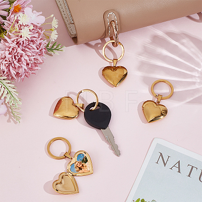 4Pcs 316 Stainless Steel Heart Locket Pendant Keychains KEYC-PH01620-1
