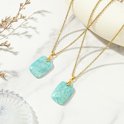 Natural Amazonite Rectangle Pendant 304 Stainless Steel Cable Chain Necklaces NJEW-JN06210-03-1