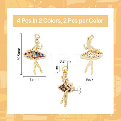 4Pcs 2 Colors Brass Micro Pave Cubic Zirconia Pendants KK-DC0003-39-1