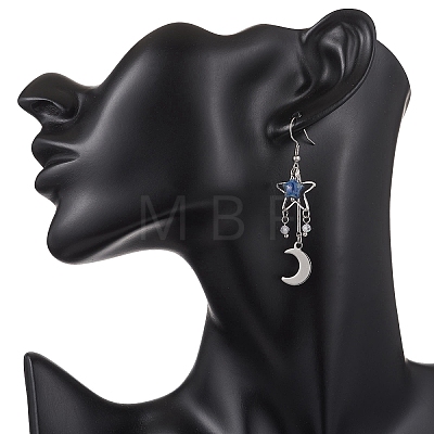 Moon Natural Lapis Lazuli  Dangle Earrings EJEW-JE06776-03-1