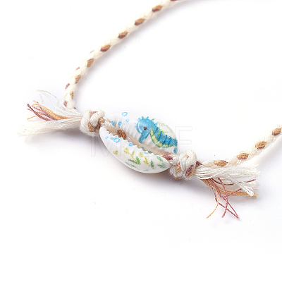 Printed Cowrie Shell Beads Braided Bead Bracelets SH-CJA99F-1