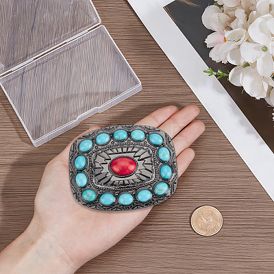 1Pc Rectangle Alloy & Synthetic Turquoise Buckles FIND-CL0002-38A-1
