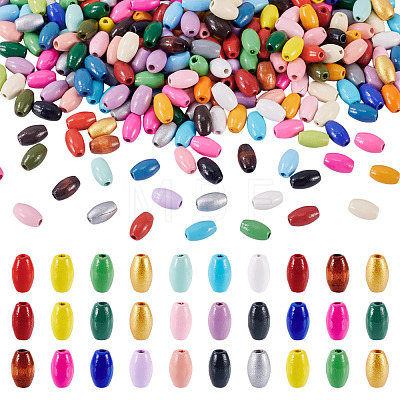 300Pcs Spray Painted Schima Wood Beads WOOD-TA0002-83B-1