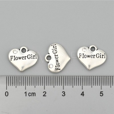 Wedding Party Supply Antique Silver Alloy Rhinestone Heart Carved Word Flower Girl Wedding Family Charms ALRI-N005-28A-1