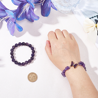 1Pc Natural Amethyst Round Beads Stretch Bracelets BJEW-PA0001-14-1