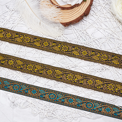 2Rolls 2 Colors Ethnic Style Embroidery Polyester Ribbons OCOR-GA0001-11-1