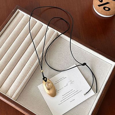 Adjustable Alloy Horse Eye Pendant Black Waxed Cord Long Necklaces for Women FS-WG001E9-02-1