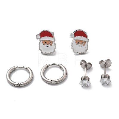 3 Pairs 3 Styles Christmas 304 Stainless Steel Hoop & Stud Earring Sets for Women EJEW-K279-16P-04-1