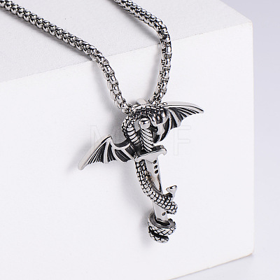 Retro Rock Punk Men's Dragon Sword 304 Stainless Steel Pendant Necklaces EG4389-1-1