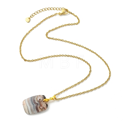 Natural Mexican Agate/Crazy Lace Agate Rectangle Pendant 304 Stainless Steel Cable Chain Necklaces NJEW-JN06210-01-1
