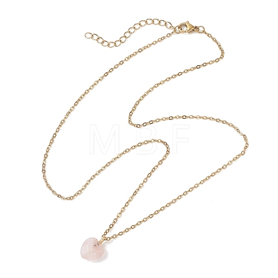 Natural Rose Quartz Heart Pendant 304 Stainless Steel Cable Chain Necklaces for Women NJEW-JN05796-02-1
