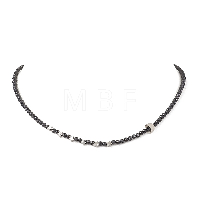 Brass and Faceted Round Natural Black Spinel Beaded Necklaces for Women NJEW-JN05657-02-1