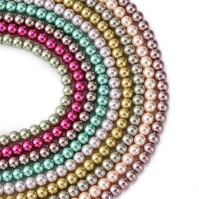 Eco-Friendly Dyed Glass Pearl Bead Strands X-HY-A008-6mm-RB-M-1