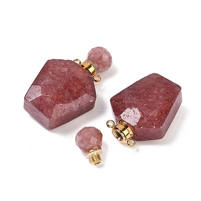 Natural Strawberry Quartz Openable Perfume Bottle Pendants G-I381-02G-03-1